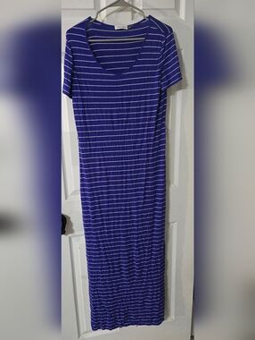 Calvin Klein Royal Blue & White Striped Scoop-Neck Maxi Dress Size 10